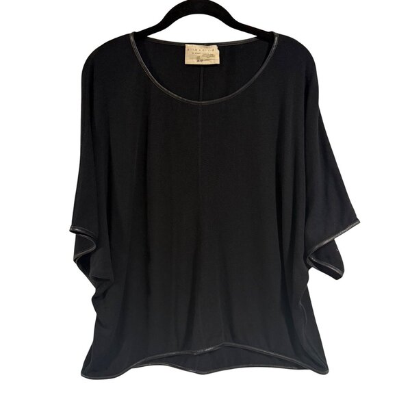 Alice + Olivia Air‎ Black Lamb Leather Trimmed Blouse Size M - Picture 1 of 12